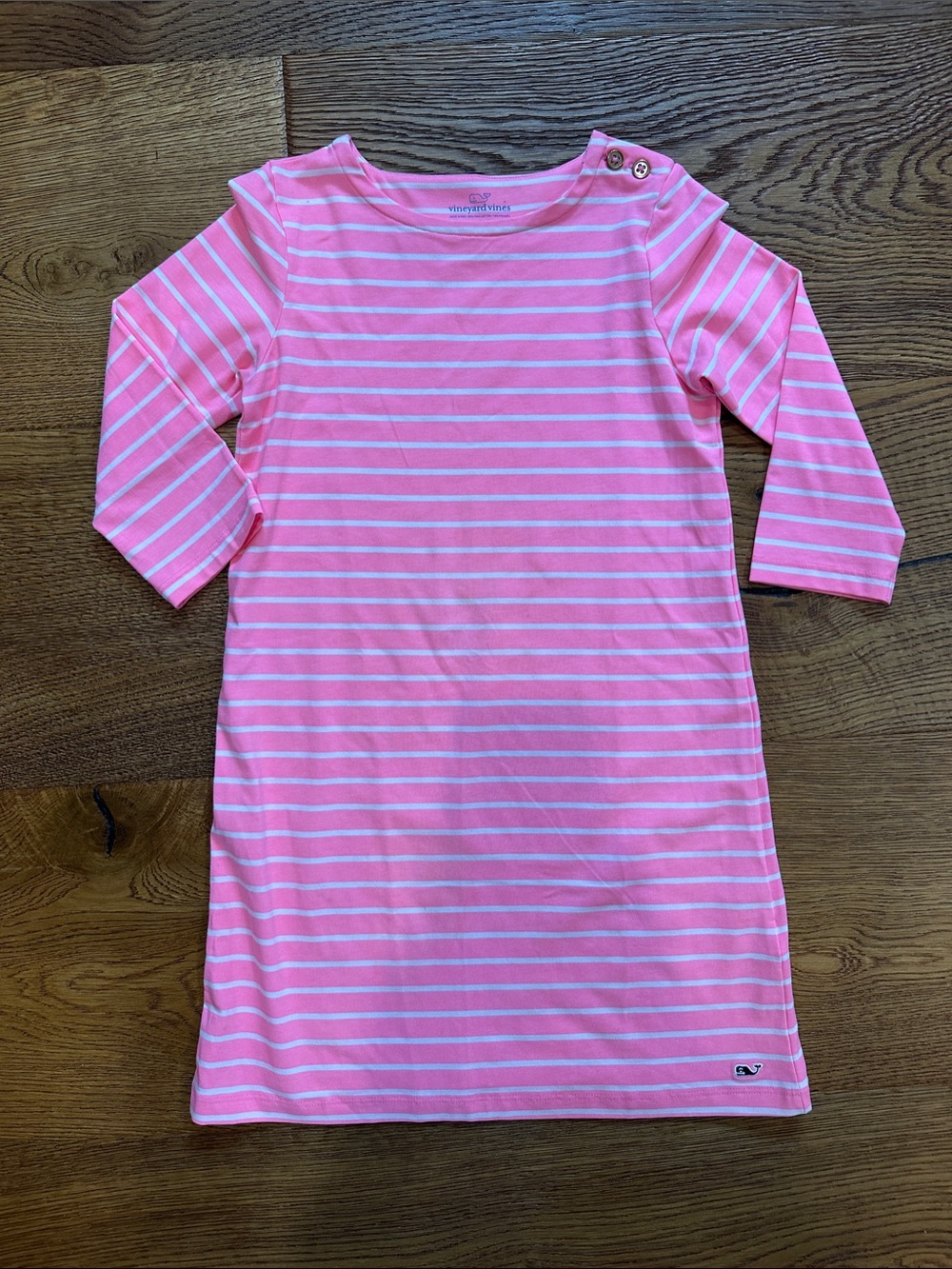 Vineyard Vines Coastal Pink & White Striped Boatneck Cotton Longsleeve Dress